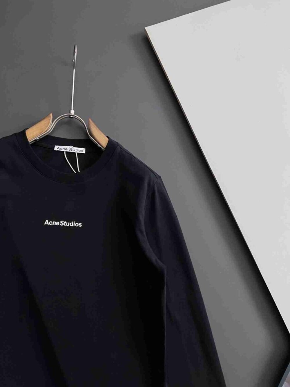 Acne Studios Black Long Sleeve Tee Chest Logo Minimal Cotton Top - Picture 5 of 5